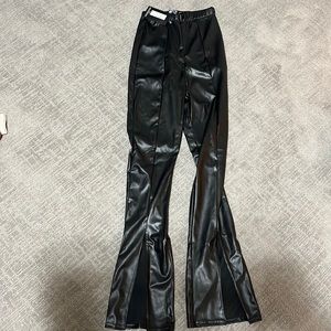 pretty little thing black leather flair pants